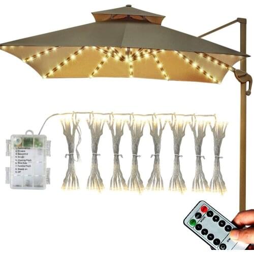 Patio Umbrella String Lights Battery Operated 8 x 13 leds Umbrella Lights with Remote for Beach Camping Tent Balcony Decoration