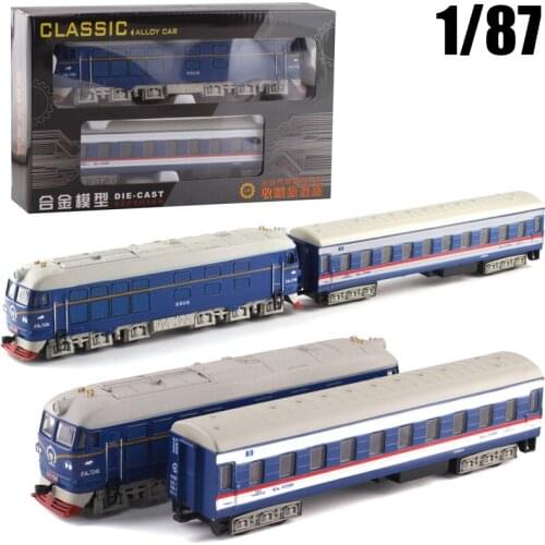 1/87 Extended Steam Alloy Train Diecast Locomotive Model Toy Vehicle Metal Casting Car Pull Back Sound Light Toys Kids Gifts