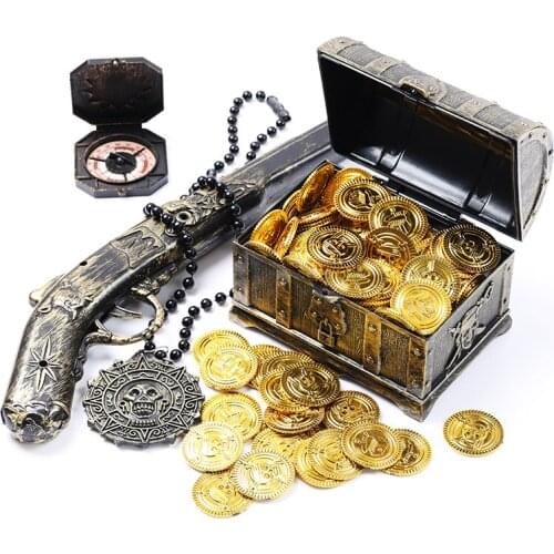 100pcs Species Plastic Gold Treasure Coins Captain Pirate Party Pirate Treasure Chest Child Treasure Chest Gold Coin Toy