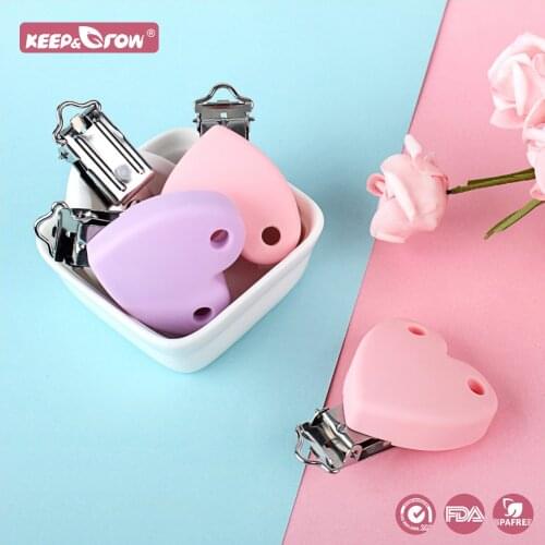 Keep&Grow 3Pcs Heart Silicone Baby Teething Clips BPA Free Baby Teethers Dummy Chain Holder Soother Nursing Jewelry Toy Clips