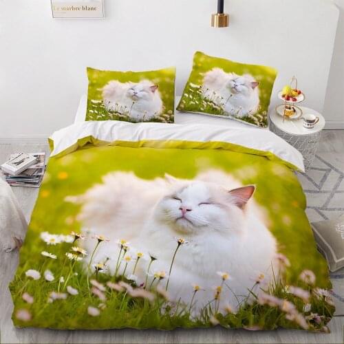 3D Bedding Sets Green Duvet Quilt Cover Set Comforter Bed Linen Pillowcase King Queen 173*230cm Size Dogs Pet Dog Cat Design