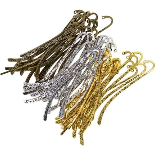 60 Pieces Lots Tibet Silver Antique Gold & Bronze Charms Lines Metal Bookmarks Book Mark With Hook Jewelry Metal Findings DIY