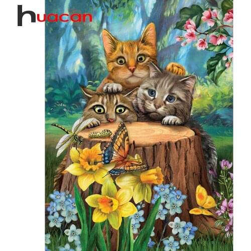 Huacan Diamond Embroidery 5D Set Cat DIY Diamond Painting Animals Mosaic Cross Stitch Kits Creative Hobbies Home Decoration