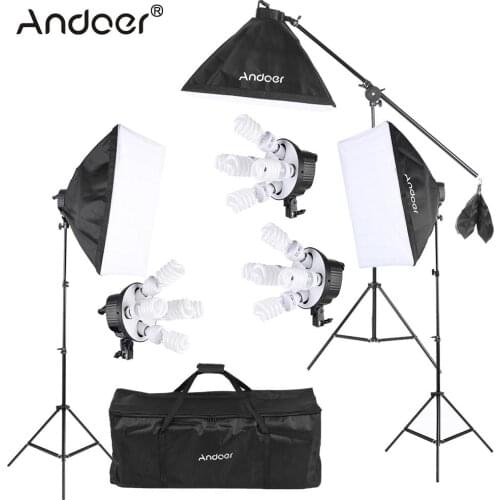Andoer Studio Photo Video Softbox Lighting Kit Photo Equipment Bulb Socket Softbox Light Stand Cantilever Stick Carrying Bag