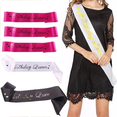 Satin Shoulder Bags Birthday Queen Black White Etiquette Strap Sash Party Supplies DIY Wedding Birthday Party Decoration