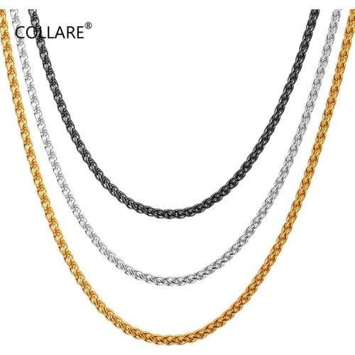 Collare Wheat Chain For Men Necklace 316L Stainless Steel Spiga Link Chain Wholesale Gold/Black Color Men Jewelry N415