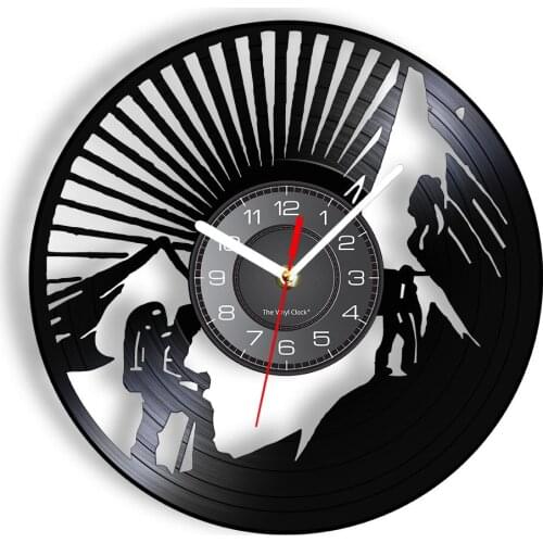 Mountain Climbing Silent Mechanism Modern Wall Clock Mountaineering Home Decor Hiking Vinyl Album Record Clock Climbers Gift