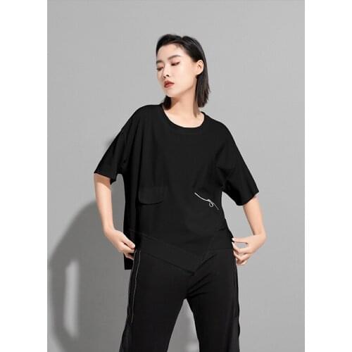 Designers 2021 summer splicing zipper fashion brand short sleeve T-shirt loose casual irregular personality top