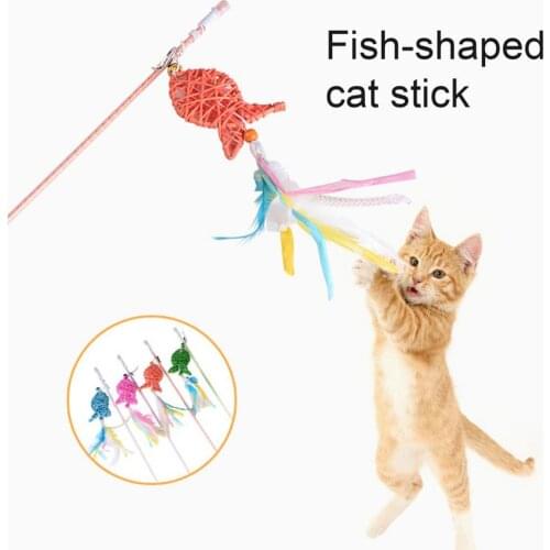 Kitten Toy Fish Shape Interactive Cat Stick Funny Pet Teasing Toy for Entertainment Training