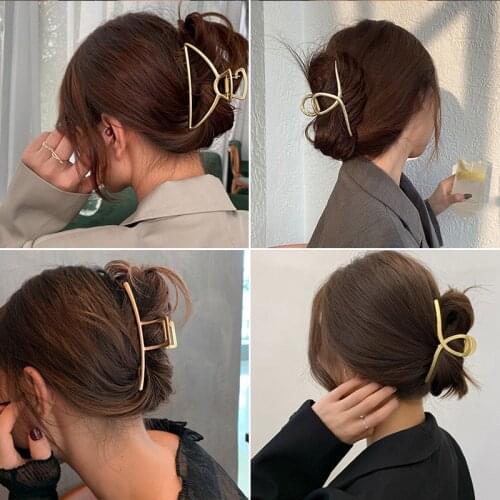 Oversize Women Girls Geometric Hair Claw Clamps Metal Hair Crab Cross Hair Claw Clip Solid Color Hairpin Hair Accessories