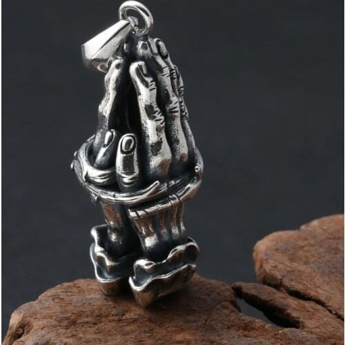 2019 Birthday present Pendant 100% 925 Sterling silver Jewelry Men Women Prayer hand Necklace Pendant Jewelry Free Shipping