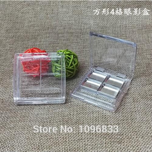 Square Eyeshadow Case 4 Palettes Pans, Eye shadow Container, Empty Cosmetic Blusher Compact, Clear Base and Black Base,50pcs/Lot