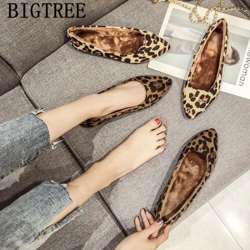 Leopard Shoes Korean Shoes Pointed Toe Flats Big Size Womens Shoes Comfort Fashion Chaussures Femmes Automne Hiver Schuhe Damen