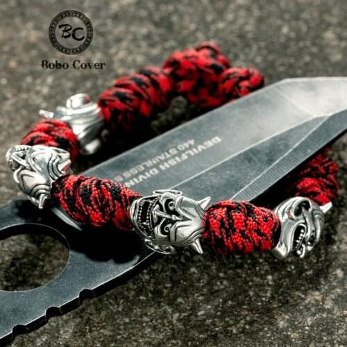 Vintage Noh mask Bangle Mens Handmade Japanese demon Accessories Adjustable Survival Rope Bracelets Amulet Knife Pendant Jewelry