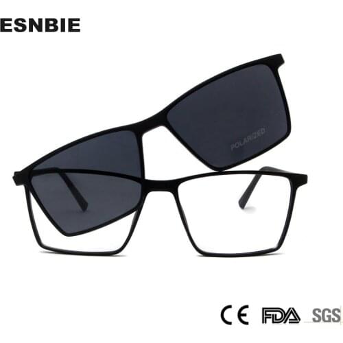 ESNBIE Ultralight TR90 Magnetic Eyeglasses Frame Women Spectacles Polarized Clip On Sunglasses For Men Square Oculos De Grau
