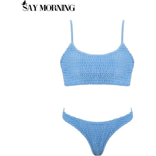 SAY MORNING Triangle Bikini Set Two-piece Sexy Pleated Textured Womens Swimsuit New 2021 Bathing Suits Beach Wear Swimming Suit