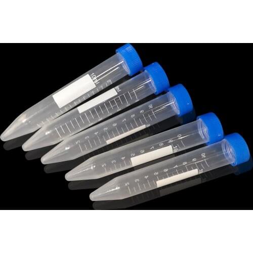 10ml Plastic Centrifuge Tubes, Conical Bottom, Graduated Marks, Blue Screw Cap, Pack of 100pcs