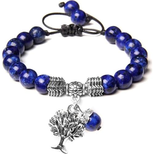 Braided Bracelet Natural lapis lazuli Tiger Eye Stone Beads Bracelet Life of Tree Pendant Lucky Bracelet for Women Men Jewelry