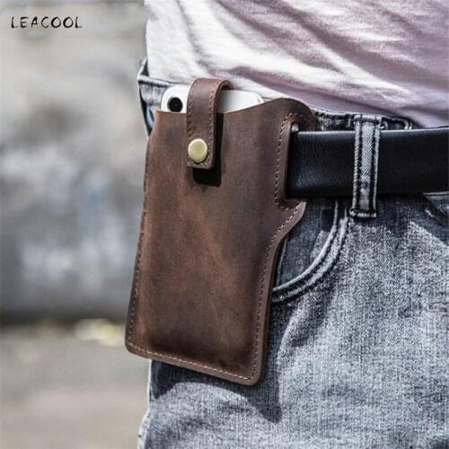 Genuine Leather Waist Bag for Mobile Phone 6.7inch Belt Cover Case Tactical Military Phone Pouch Waist Clip Holster 17.5x13.8cm