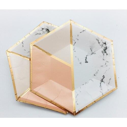 Pink Gold Party Hexagonal Marble Plates Paper Cups Party Napkins New Years Decorations Baby Shower Wedding Birthday Tablewares