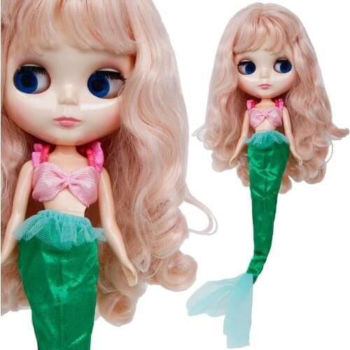 Pink Summer Daily Cute Mermaid Outfit Fishtail + Top Bra Princess Dress Clothes for Blythe Doll 11.5'' Kid Toy