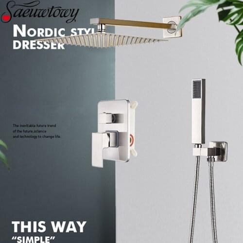 Brushed Nickel Shower Faucet Brass Concealed Shower Faucet Into The Wall Shower Head Shower Tap Bathtub Faucet Hot And Cold Mixe