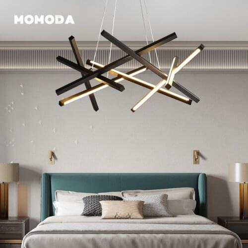 Nordic LED Chandeliers Lighting Modern Gold Black Iron Acrylic Long Pendant Hanging Lamps Bedroom Living Room Lights Fixture