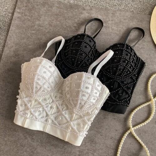 Beading Summer Women Tops Fashion Sexy Top Underwear To Wear Out Thin Straps Vest Push Up Bralette 2021 Corset Tops Clothes