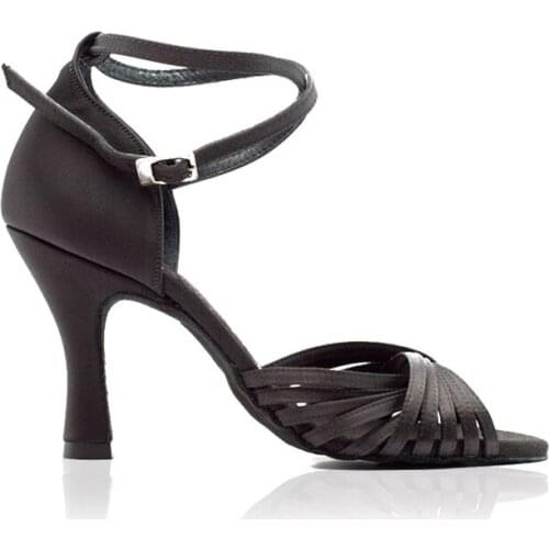 Women Dance Shoes Practice Black Satin 7cm Latin Salsa Ballroom Tango Shoes Girls Party Dance Shoes Women Classical Dance Shoes