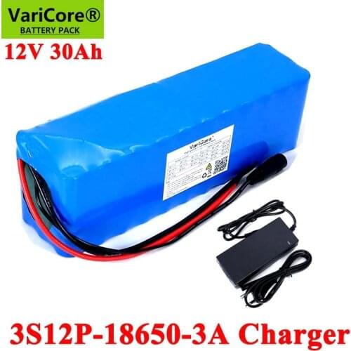 VariCore 12V 30Ah 18650 Lithium Battery Pack 11.1v 12.6v 30000mah Batteries for Miners Lamp 800W Electric bicycle+3A Charger