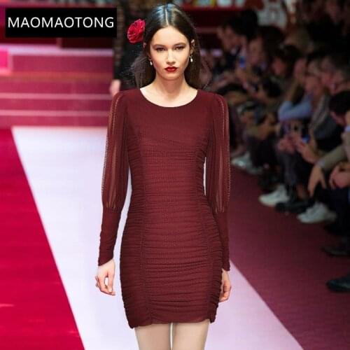 Womens Clothing Womens Clothing Fashion Designer Dress Autumn Womens Dress Lantern Sleeve Ruched Slim Package Buttocks Dress