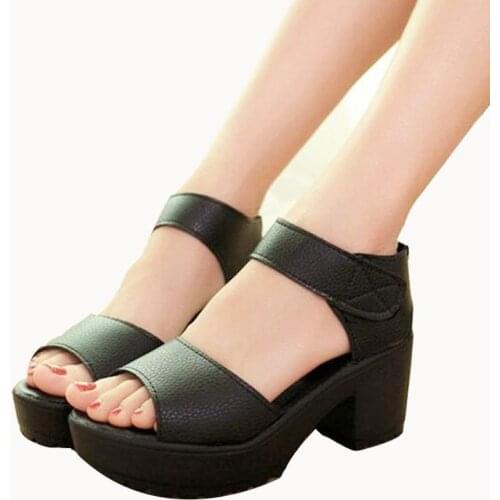 Free shipping shoes woman 2019 summer woman sandal high-heeled shoes thick heel open toe platform sandals platform white