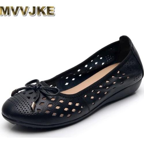 MVVJKESpring Autumn Ladies Genuine Leather Soft Bottom Loafers Flat Shoes Women Office Work Ballet Shoes Mother Shoes Large Size