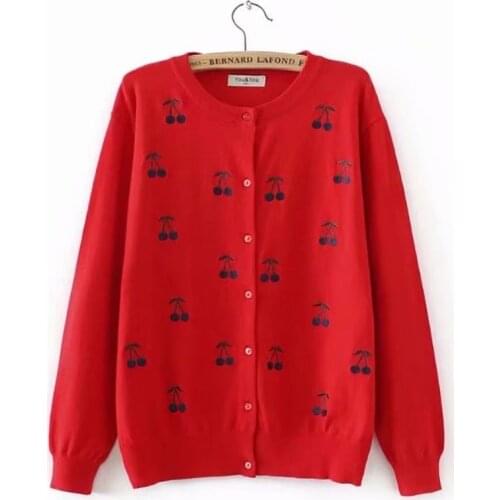 Plus size knitted wool women red & gray & dark blue Cardigan jacket 2019 Embroidered autumn ladies sweater female knitwear coat