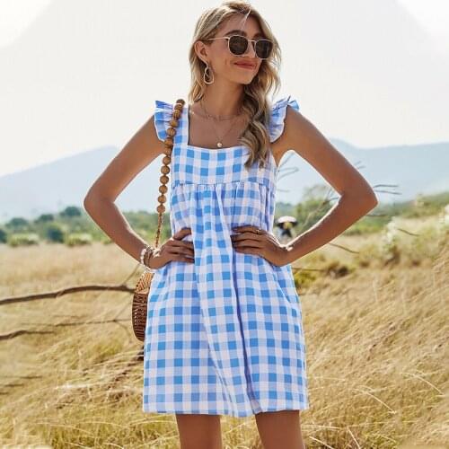 CARDE HOMES 2021 Summer Square Collar Ruffles Lattice Women Dress Fresh Sweet Fashion Pullover Grace A-line Camisole Skirt