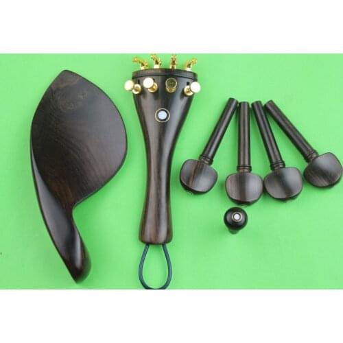 1 set high quality undyed ebony violin parts 4/4, pegs, tailpiece, chinrest