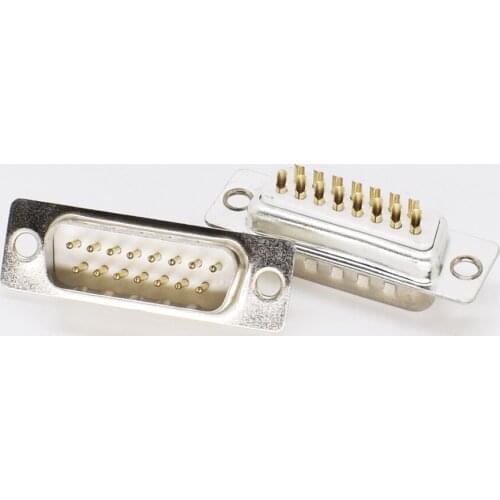 1pc Gold Pin 15pin 2 Row D-Sub Male Socket Solder Chassis Connector RS232 Serial