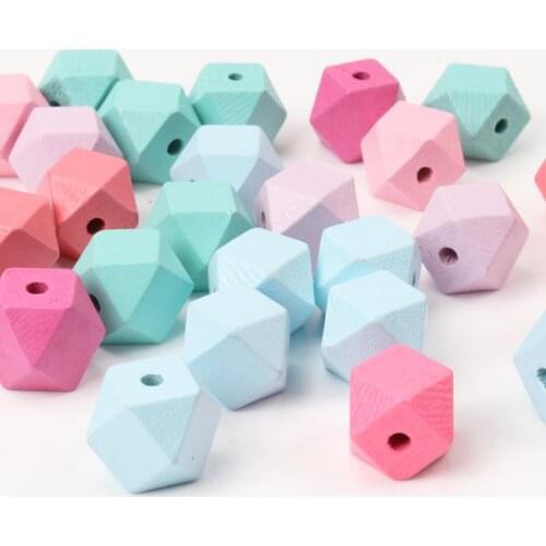 15mm 10pcs Mixed Natural Faceted Wooden Unfinished Geometric Beads For Jewelry making DIY Accessory MT1469X