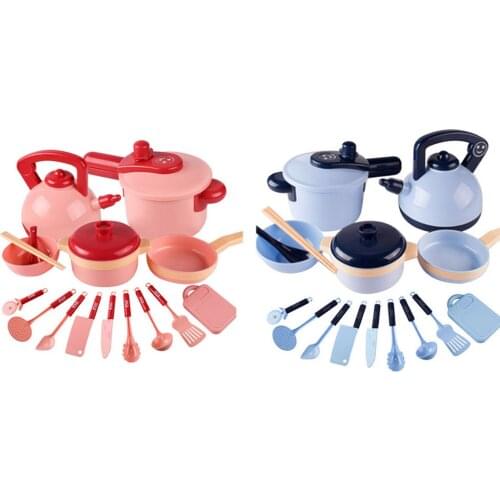 16pcs Kids Kitchen Toys Simulation Pots Pans Spoons Knives Cookware Playset Kitchen Cooking Pretend Role Play Toy Kit