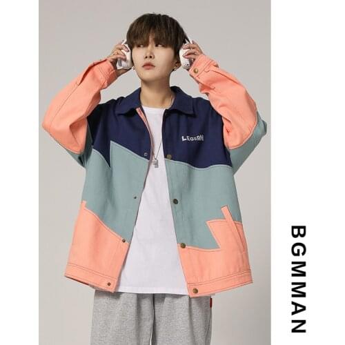 2021 Fashion Letter Jean Jackets Men Spring Casual Denim Jacket Korean Patchwork Contrast Color Loose Jeans Coat Outerwear