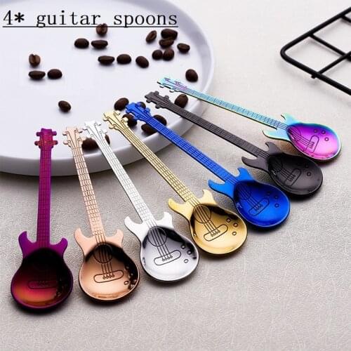 4pcs Stainless Steel Guitar Shaped Love Coffee Spoon Teaspoon Children Spoon New Beautiful 7 Colors Coffee Tea Use