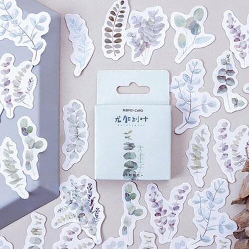 45pcs per Box Stickers Cartridge Pack Sticker Eucalyptus Leaf Green plants Mobile phone case suitcase scrapbook decoration 4CM