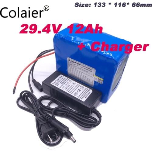 Colaier 24v 12ah 7S6P battery pack 15A BMS 250w 29.4V 12000mAh battery pack for wheelchair motor electric 29.4V 2A Charger