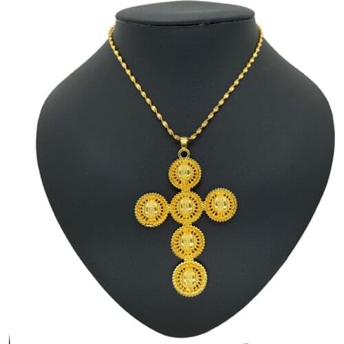 Big Cross Pendant & Necklace For Women Men Ethiopian Cross Gold Color African Jewelry Eritrea Party Gift