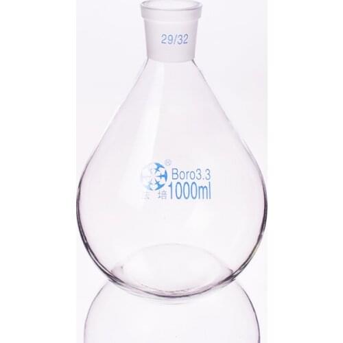 Evaporation bottle 1000ml,Flask eggplant shape,short neck standard grinding mouth 29/32,Eggplant-shaped flat bottom flask