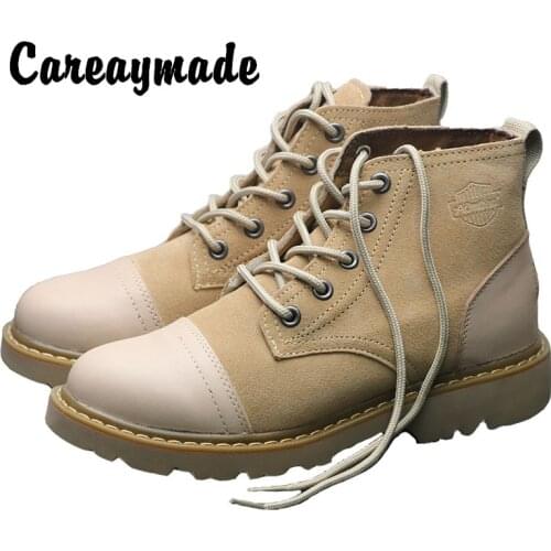 Careaymade-Martin boots retro high top lace up mens and womens locomotive short boots tooling outdoor leather boots,5 colors