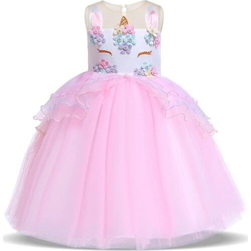 2021 Summer Baby Girl Unicorn Party Dress Kids Dresses For Girls Children Gown Princess Tutu Dress Birthday Party Cosplay Dress