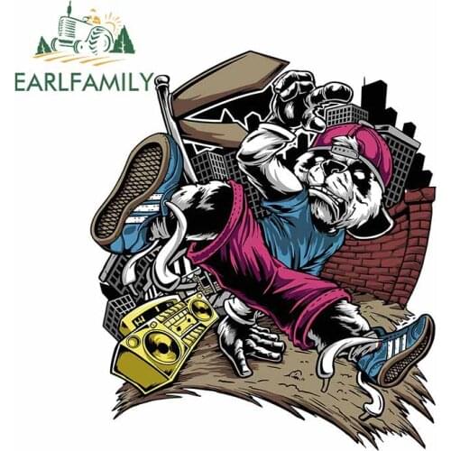EARLFAMILY 13cm x 11.1cm for Break Dance Music Panda Car Sticker Cartoon Anime Decal Personality Laptop Windows Vinyl Car Wrap