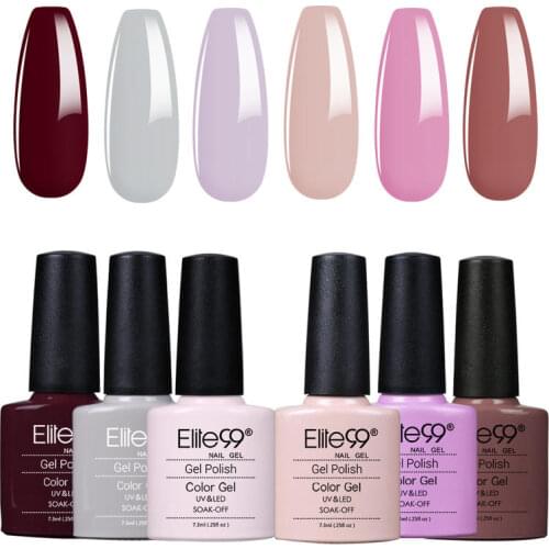 Elite99 6Pcs/lot Nail Art Gel Polish Kit 7.3ml Pure Color UV Gel Polish Semi Permanent Manicure Hybrid Nails Gel Varnish Lacquer