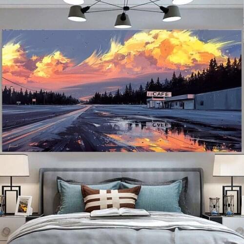 Burning clouds tapestry bedroom wall fabric nature scenery trippy tapestry room decor